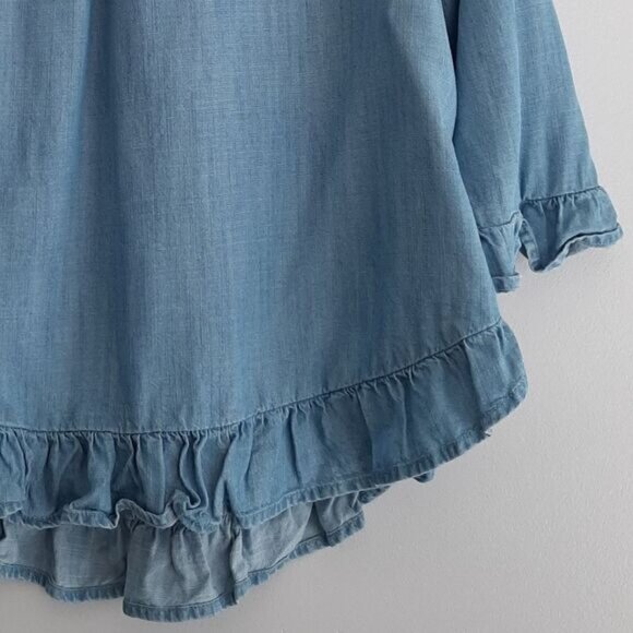 GAP Relaxed Fit Ruffle Blouse Top Chambray Blue Sz XS - Picture 4 of 11